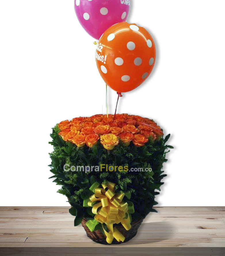 Arreglo Floral en canasta Especial con Globos