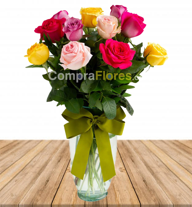 Jarron x 12 rosas de colores 
