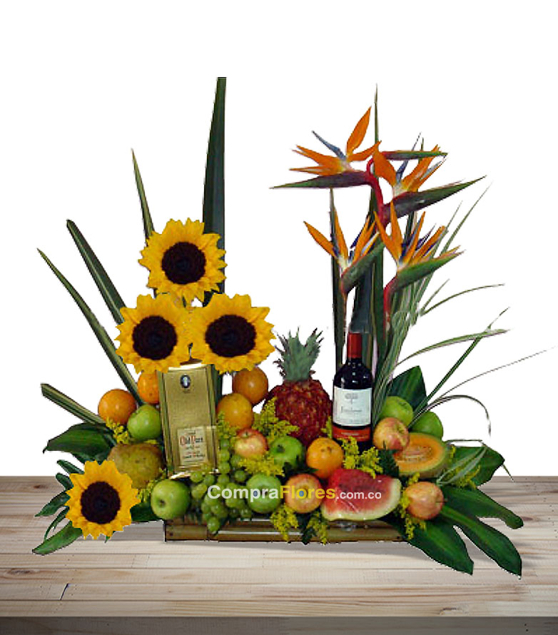 Frutero con licor Old Parr, flores cali