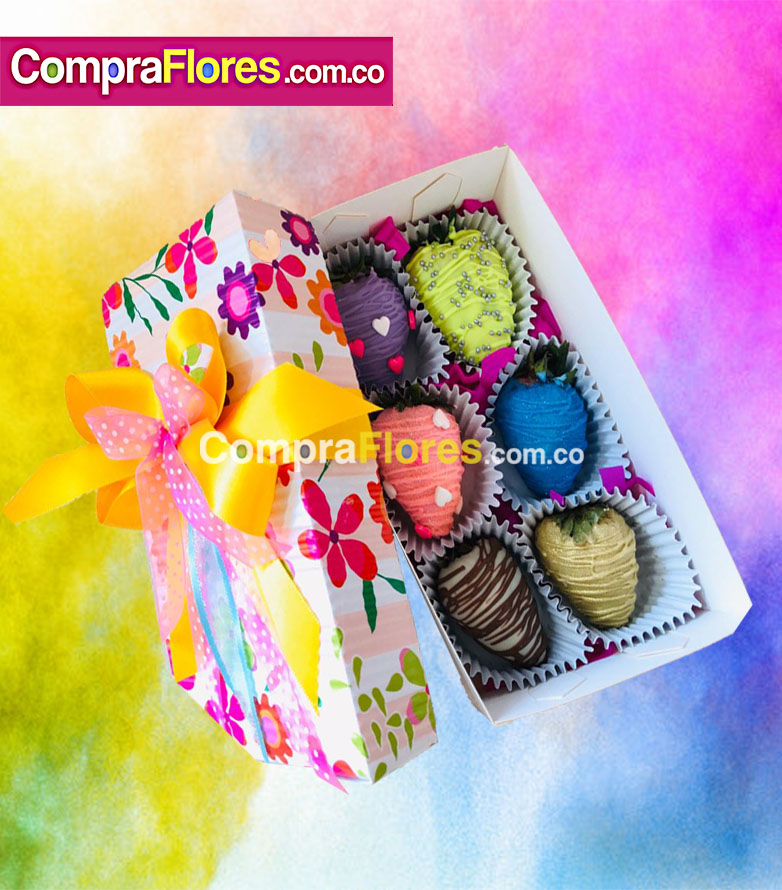 Caja de Fresas con Chocolate x 6 Multi color, regalos cali
