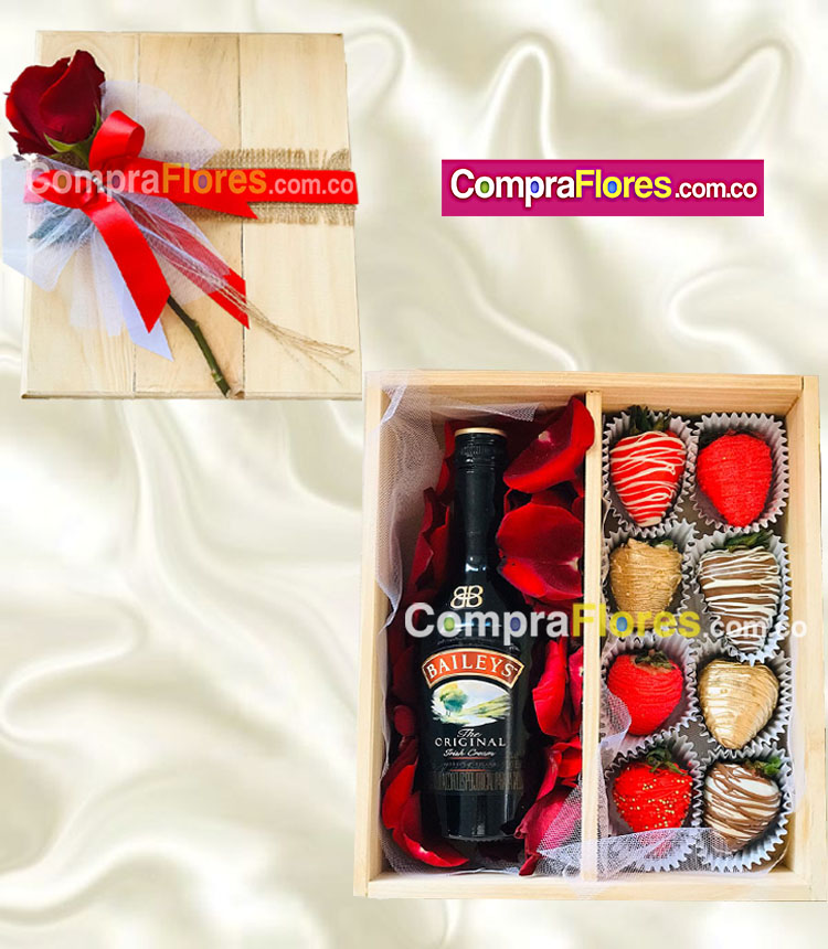 CajÃ³n de Fresas con chocolate y Baileys, flores cali