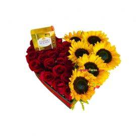 Corazon Rosas Girasoles chocolates